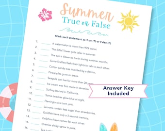 Summer Trivia: True or False Game (Instant Download)
