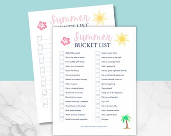 Summer Bucket List Printable for Kids, Editable Summer Activity Checklist, Family Summer Fun List, Summer Planner Page, Instant Download