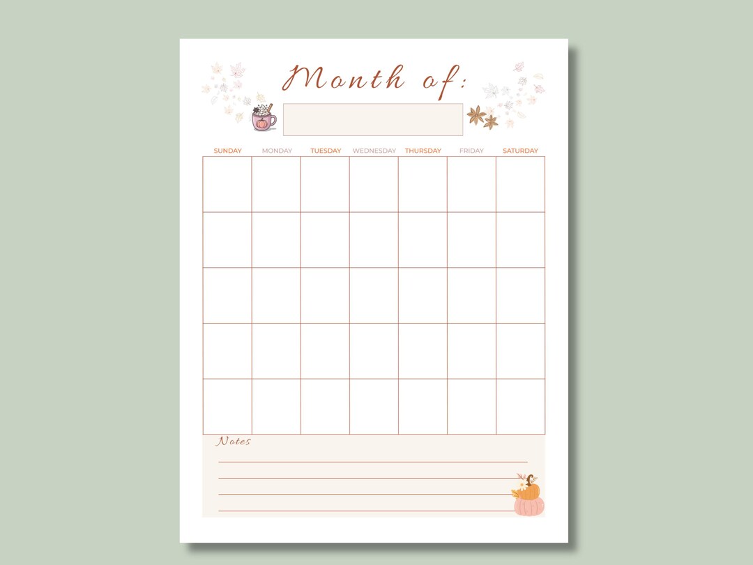 Cozy Fall Monthly Calendar Printable (A5 and Letter PDF) - Etsy