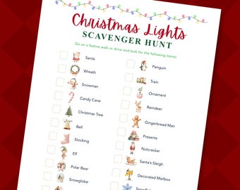 Christmas Light Scavenger Hunt Printable | Outdoor Scavenger Hunt | Christmas Activities for Kids | Montessori Winter Activity