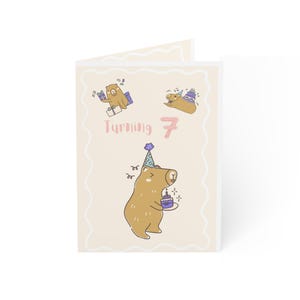 Geburtstagskarten zum Thema Bär - Feiern Sie Turning 7, süße Tierkarten, Kindergeburtstagseinladungen, Partyzubehör, lustiges Kartenset