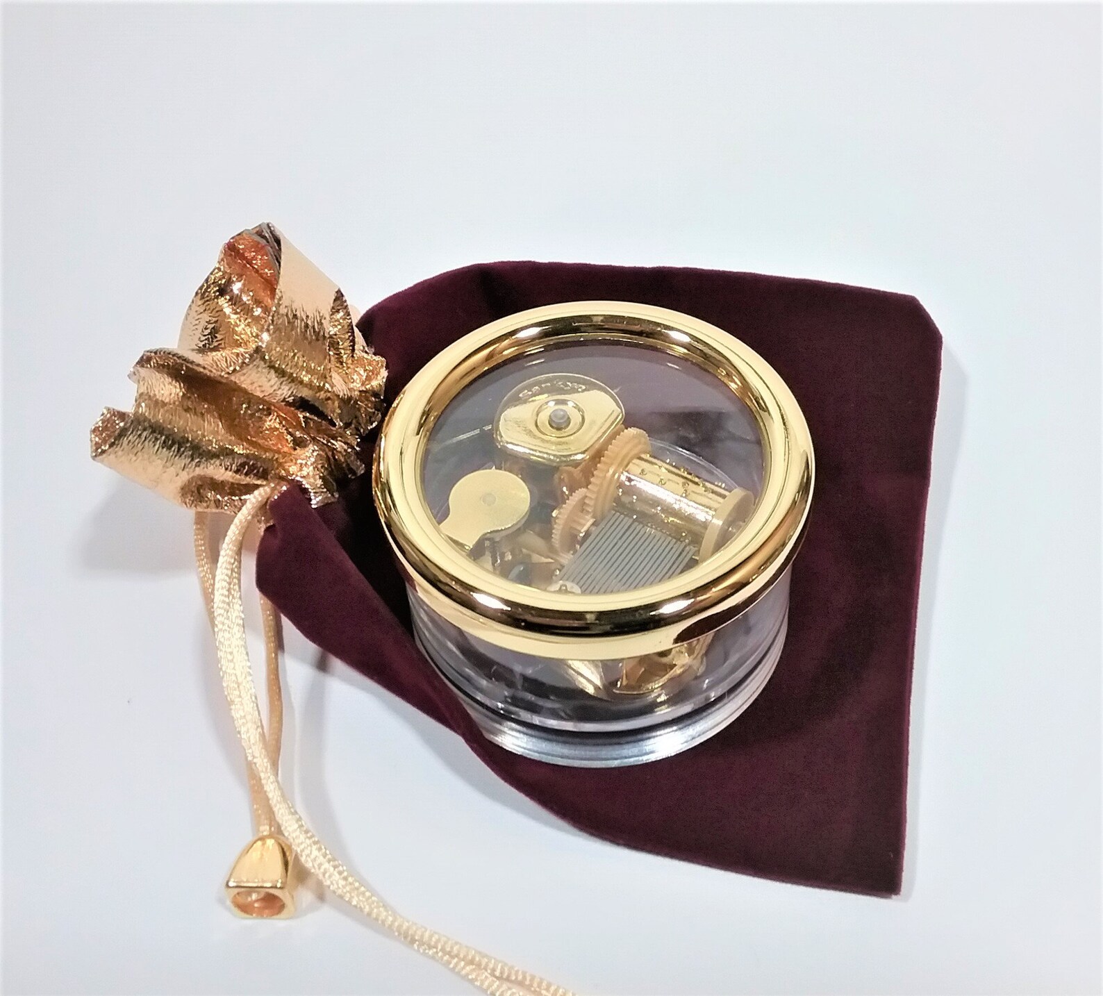 Golden Music Box Gift Set With Velvet Pouch Crystal Clear Etsy