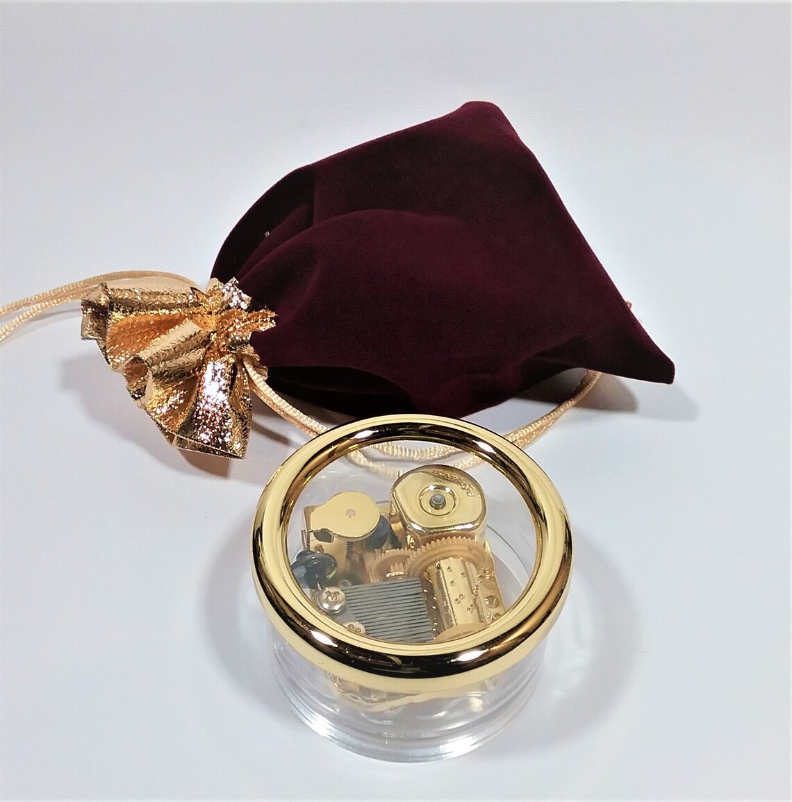 Golden Music Box Gift Set With Velvet Pouch Crystal Clear Etsy