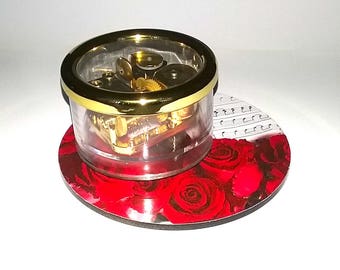 Somewhere in Time - Carousel Music Box by Odyssey - Gold On/Off Switch - Red Roses