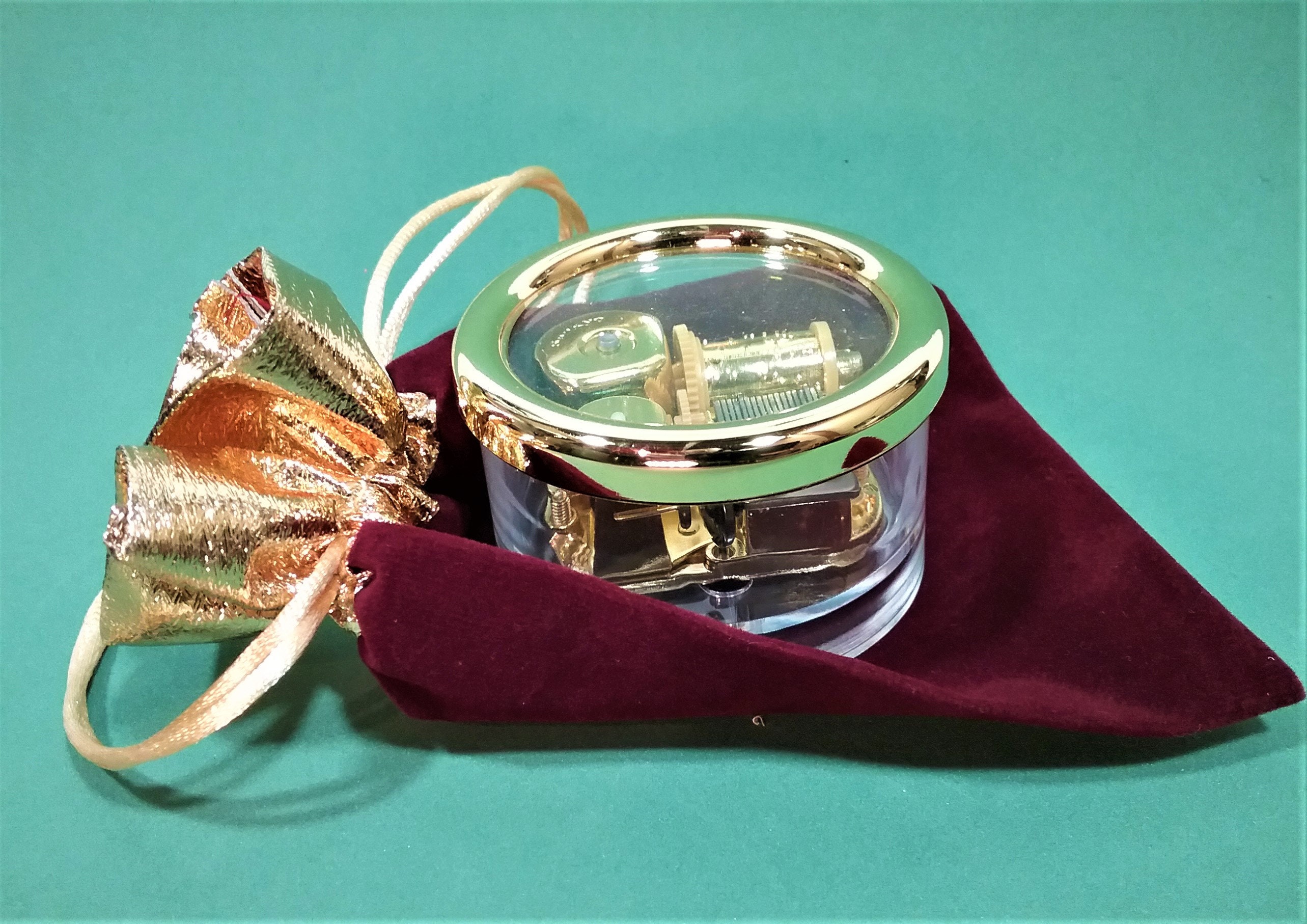 Golden Music Box Gift Set With Velvet Pouch Crystal Clear Etsy