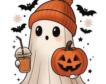 Cute Ghost Pumpkin PNG, Halloween Clipart (Digital Download)