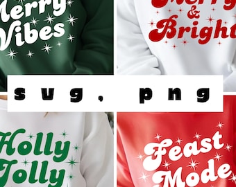 Retro Christmas PNG Bundle, Groovy Holiday Designs (Digital Download)