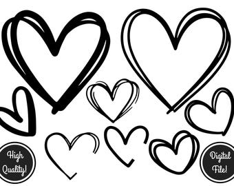 Hand Drawn Heart SVG Bundle, Doodle Love Hearts (Digital Download)