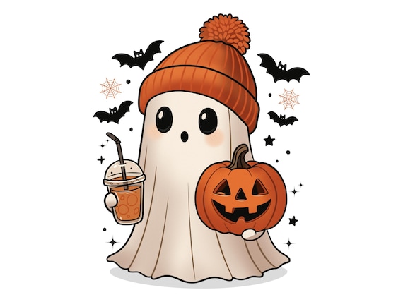 Cute Ghost Pumpkin PNG, Halloween Clipart (Digital Download)