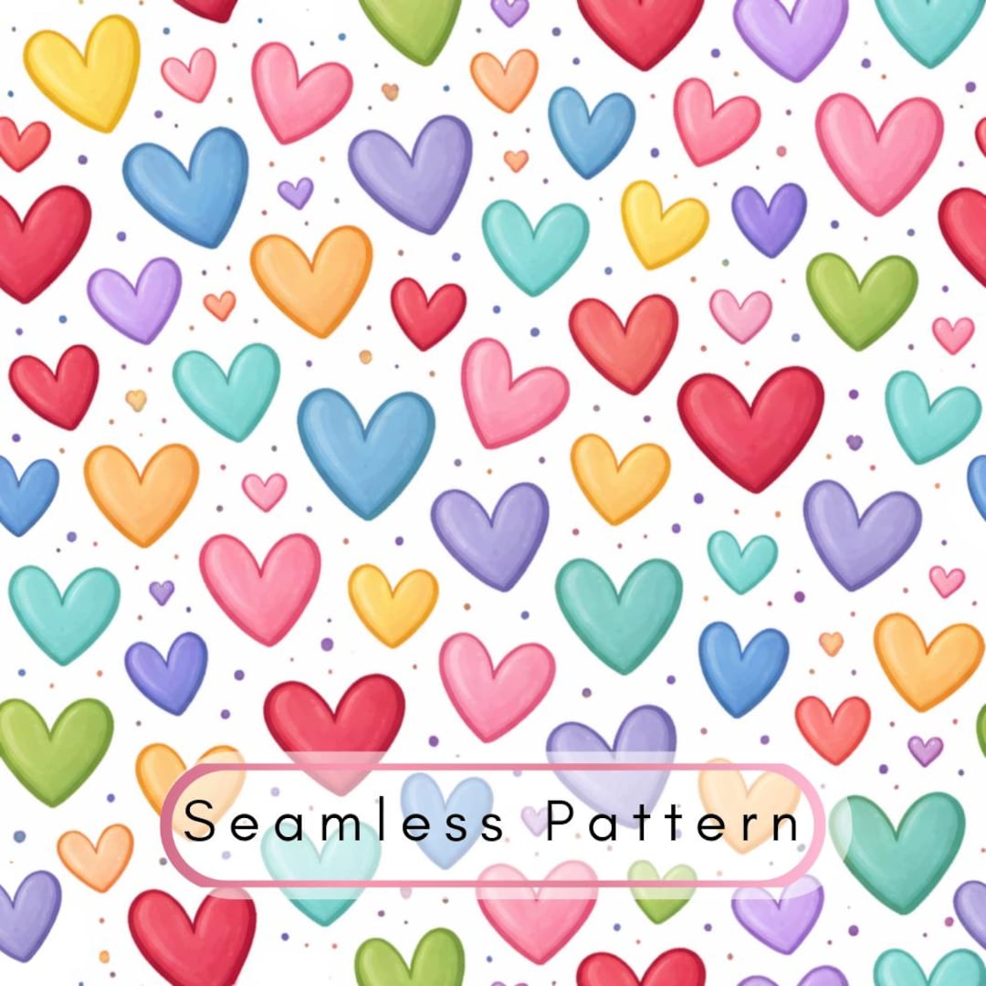 Colorful Hearts Seamless Pattern, Cute Rainbow Pastel Hearts, Irregular ...
