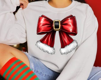 Lazo navideño de Papá Noel PNG, diseño festivo coqueto (descarga digital)