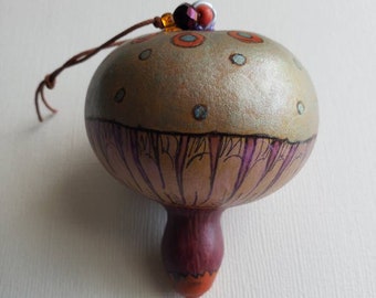 Hand Painted Mushroom Gourd Ornament