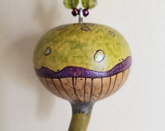 Hand Painted Mushroom Gourd Ornament