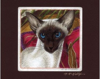 Siamese Cat Matted/Signed Giclee'  Print