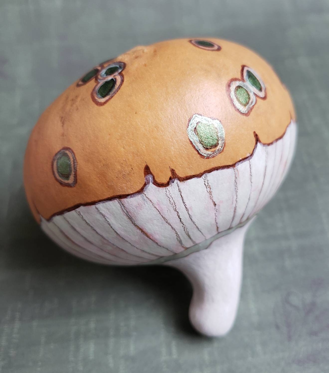 Hand Painted Mushroom Gourd With Metallic Dots - Etsy UK