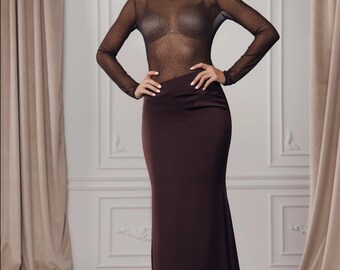 knee length dresses for ladies Cosmo Rhinestone Mesh Maxi Skirt