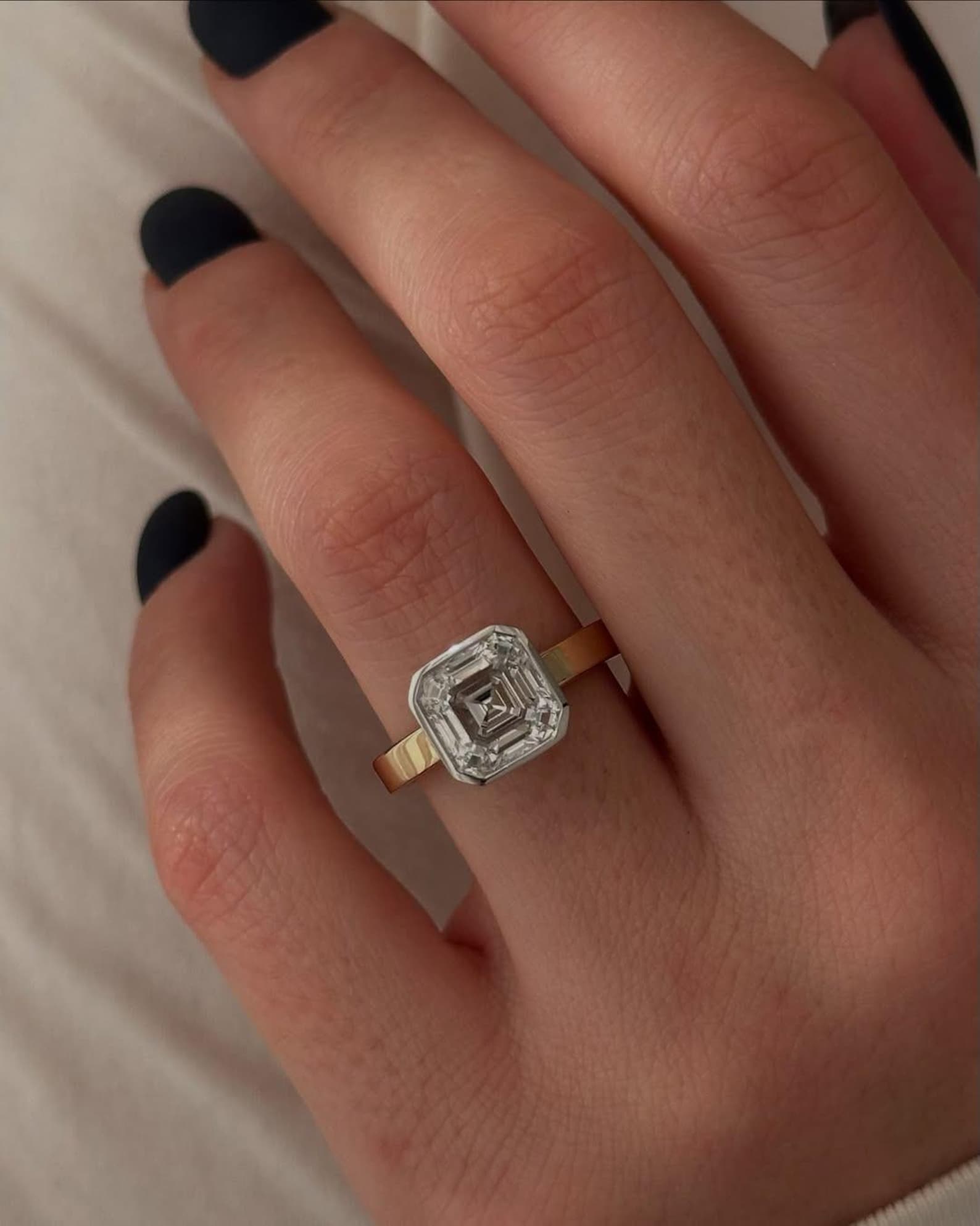 Step Cut Riing 2.10 Asscher Cut Lab Grown Diamond Engagement Ring • Yellow Gold ...