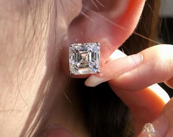 Asscher Cut Lab Grown Diamond Stud Earrings 4.00ctw Solitaire Diamond Earrings • Fine Jewelry Gift for Women