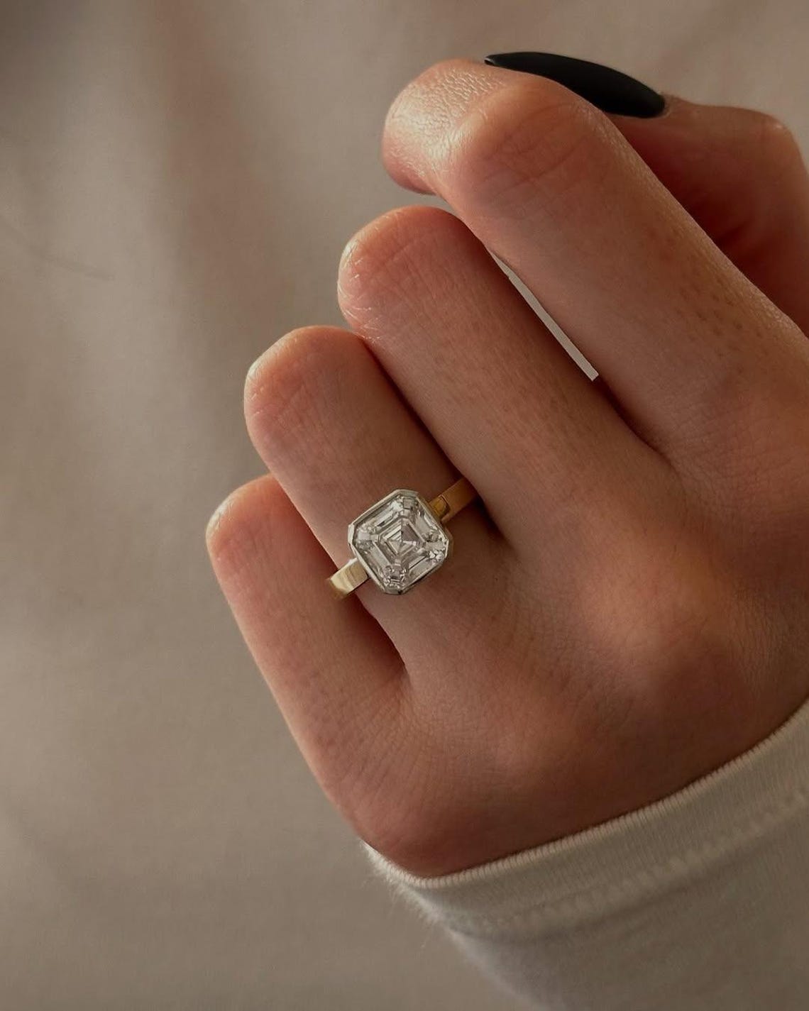 Step Cut Riing 2.10 Asscher Cut Lab Grown Diamond Engagement Ring • Yellow Gold ...