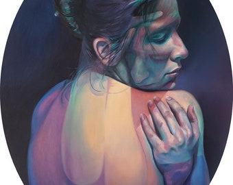 Colorful and Haunting Poster of a Contemporary Figure Painting - Imaginary Grasp 18 x 24 by Scott Hutchison