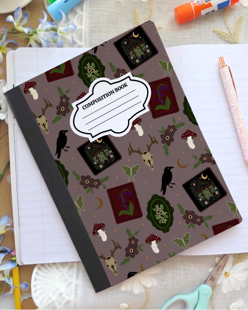 Pink Compisition Notebook Dark Cottagecore Composition Notebook Cover PNG | Printable Dark ...
