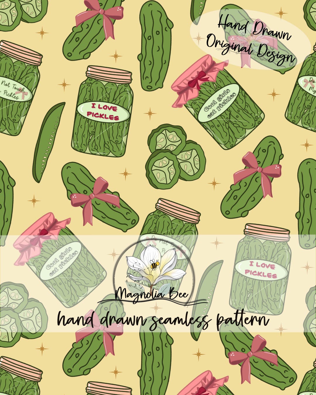 Real Pickles Pattern Girly Pickles Seamless Pattern | Coquette Cottagecore Pickle Jars ...