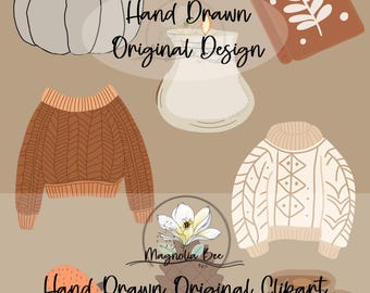 Cozy Fall Clipart Bundle: Sweaters, Pumpkins, Coffee (PNG/Procreate File)