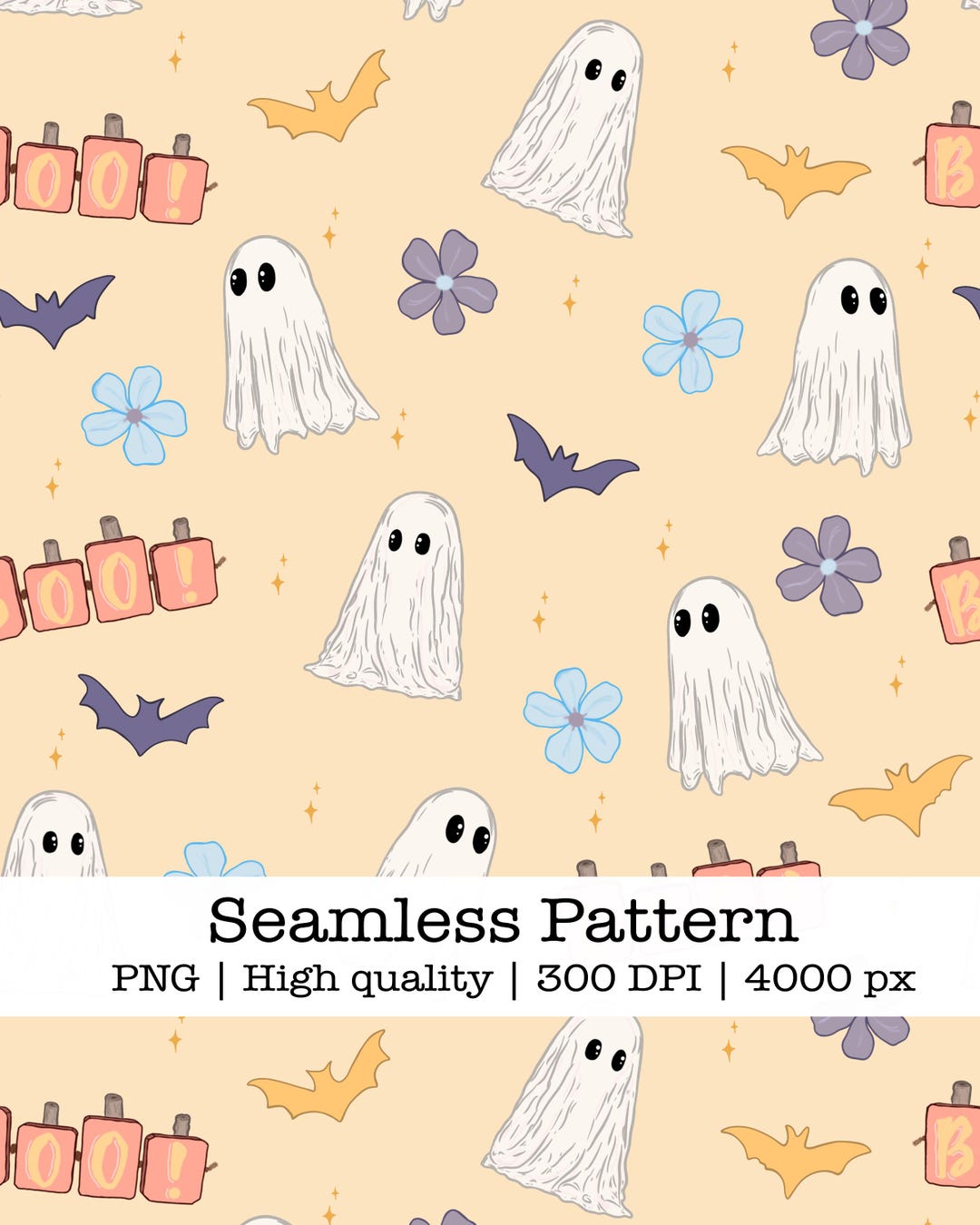 Pastel Halloween Seamless Pattern | Spooky Ghosts, Bats (digital ...