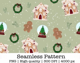 Christmas Gingerbread Seamless Pattern: Festive Holiday Paper (PNG)