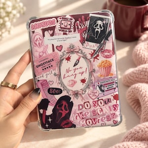 Pink Halloween Kindle Insert, Spooky Slasher Scary Horror Movie Lover Gift, Girly Collage Kindle Accessories | Gift for Kindle Book Lovers
