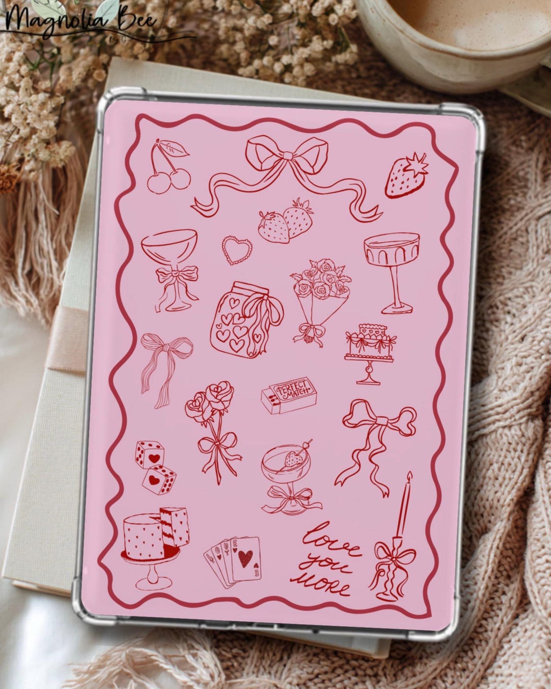 Printable Kindle Insert PNG | Coquette Red & Pink Doodles | Book Lovers ...