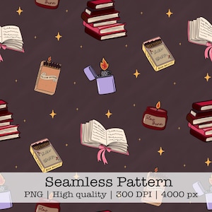 Dark Academia Bookish Seamless Pattern | Whimsigoth Slow Burn Read Dark Romance Wallpaper (PNG Download)