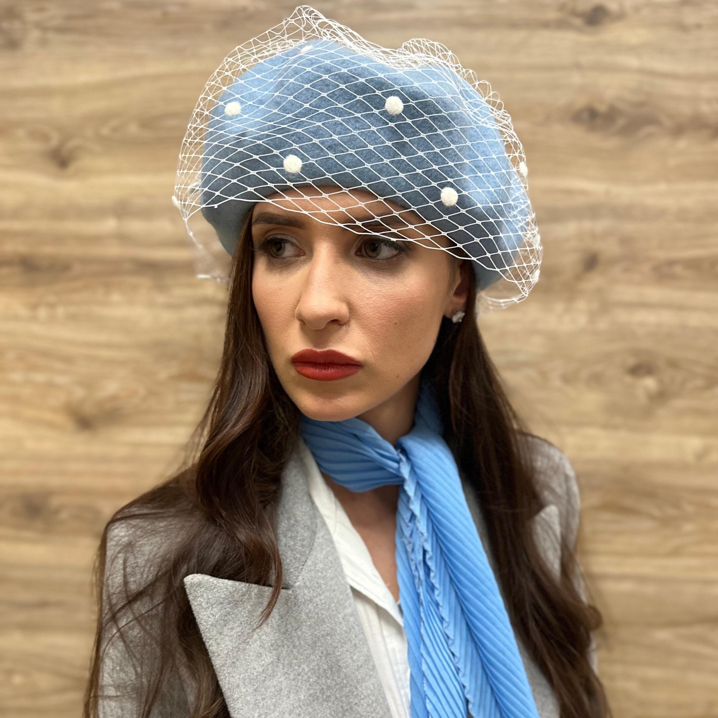 3174 French Berets With Veil Premium Cashmere Beret Elegant Wool Hat For Women French Berets Hat with Veil Premium Cashmere Elegant Church  main image 2