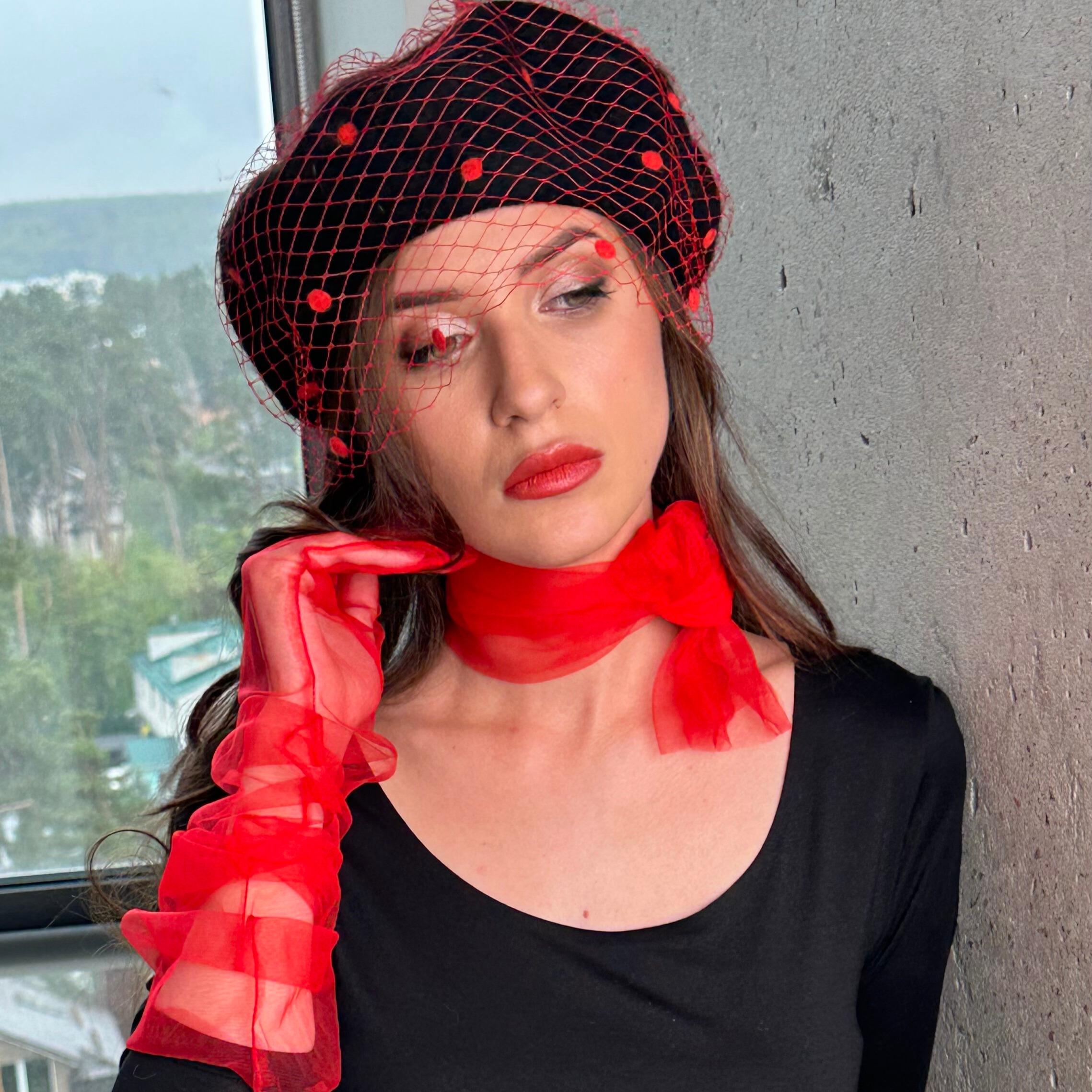 3174 French Berets With Veil Premium Cashmere Beret Elegant Wool Hat For Women French Berets Hat with Veil Premium Cashmere Elegant Church  main image 3