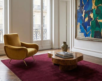 Alfombra nórdica burdeos con nudo de lana mechonado a mano, moderna, de 8 x 10, color vino tinto, tamaño personalizado, para sala de estar y dormitorio.