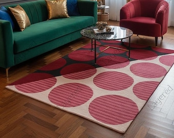 Hand Tufted Wool Area Rug: Maroon & Ivory Geometric Design