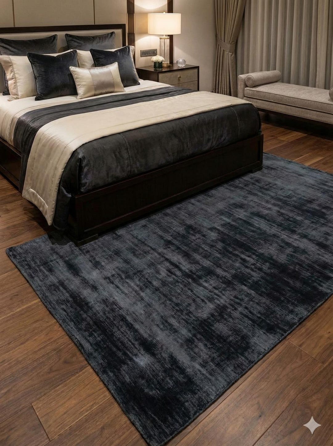 Luxury Handloom Tip Sheared Viscose Area Rug - Dark Charcoal Gray ...
