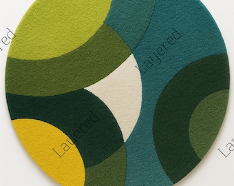 Alfombra redonda de lana tejida a mano: diseño geométrico nórdico moderno