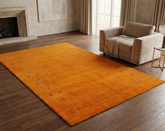 Alfombra Gabbeh naranja moderna tejida a mano / Alfombra geométrica tribal de lana tejida a mano con motivos animales / Alfombra Tapis Teppich personalizada