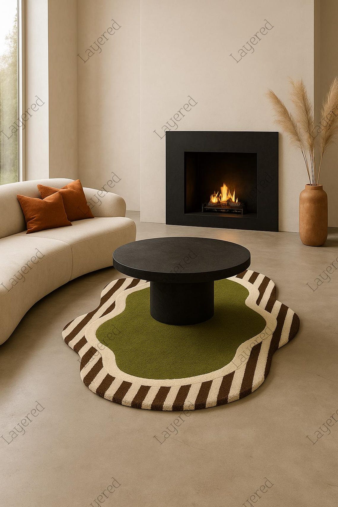 Hand Tufted Wool Rug – Modern Abstract Moss Green Area Rug – Custom ...