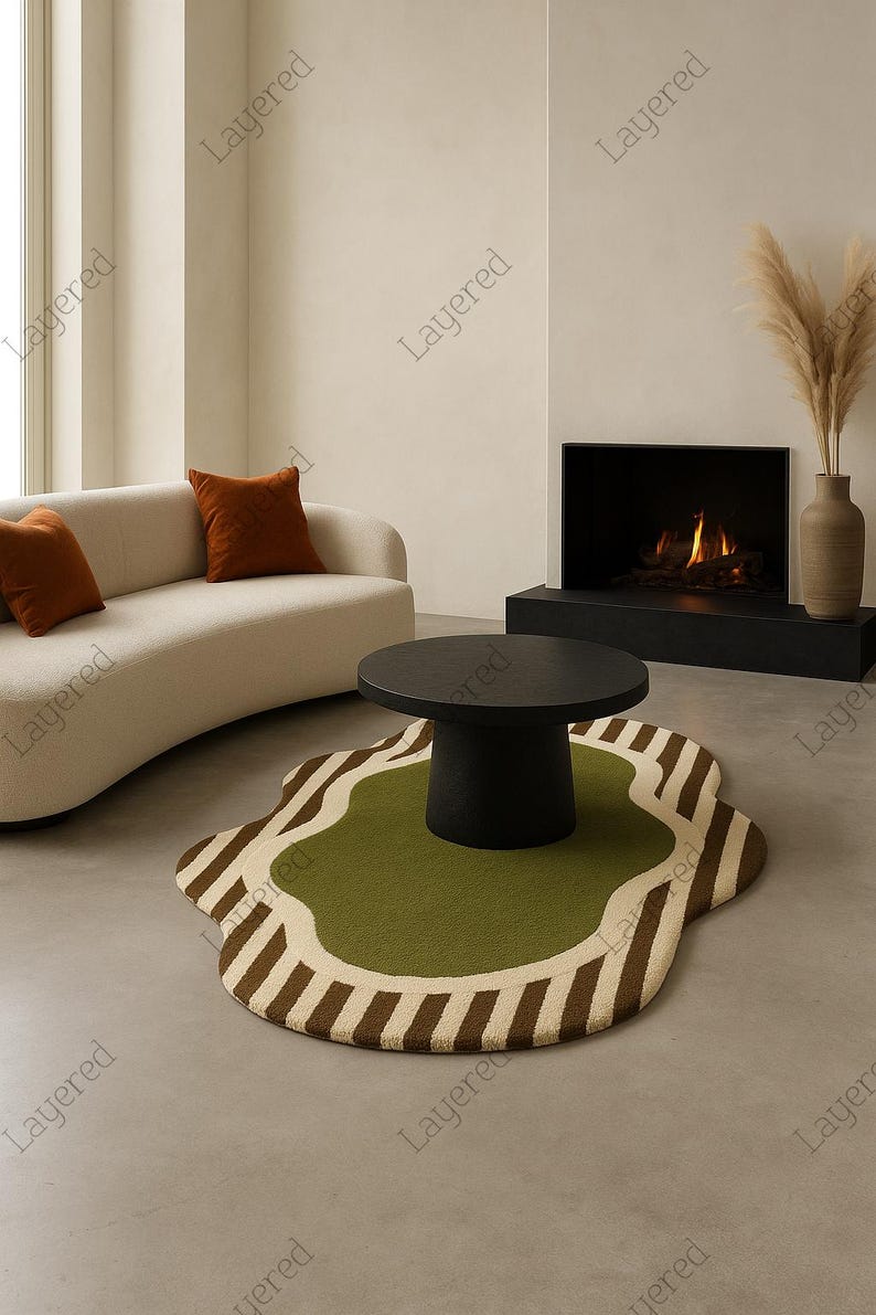 Hand Tufted Wool Rug – Modern Abstract Moss Green Area Rug – Custom ...