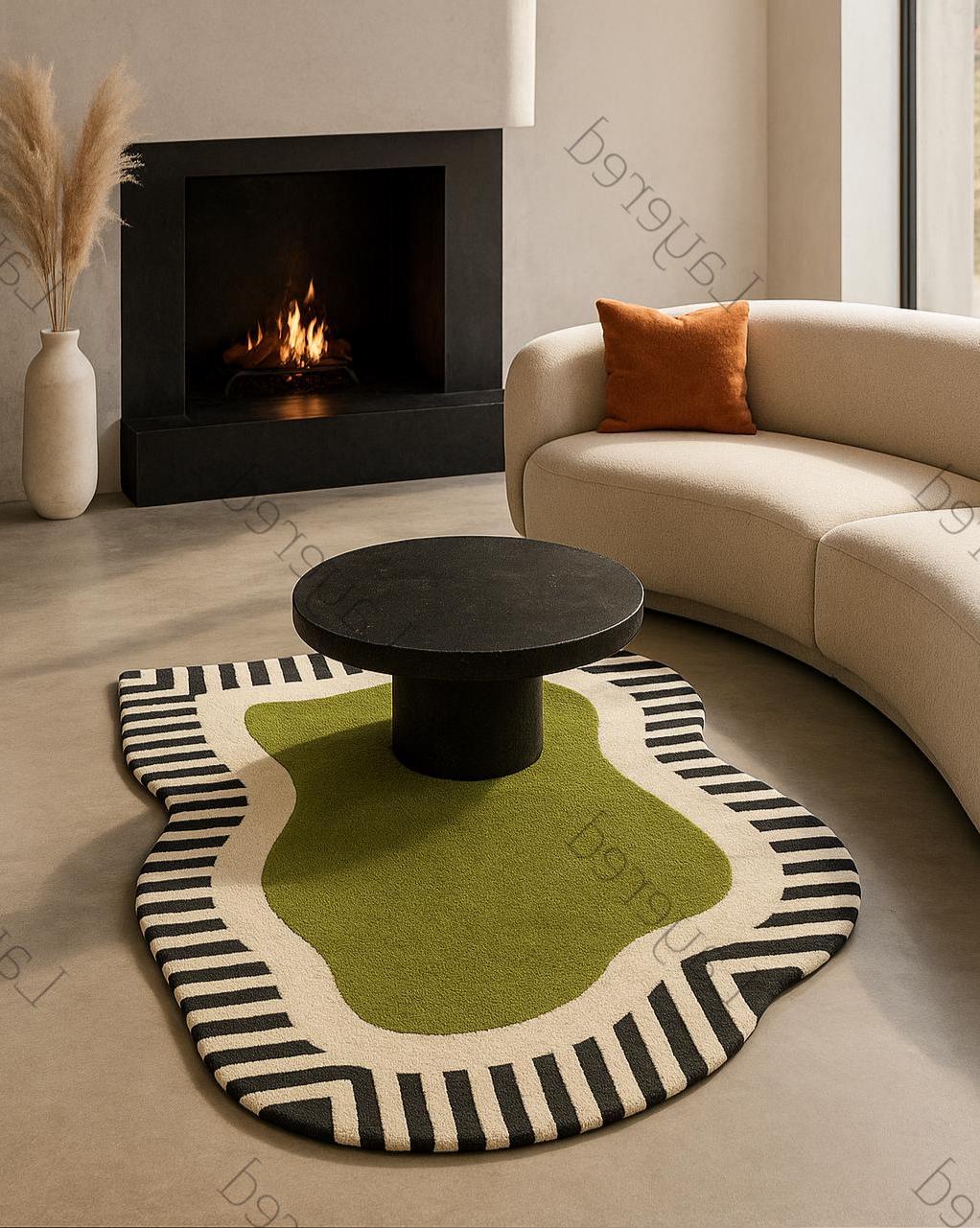 Hand Tufted Wool Rug – Modern Abstract Green Black Cream Carpet ...