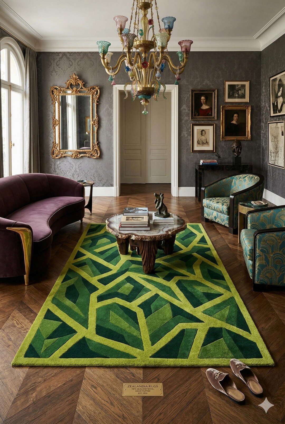 Hand Tufted Wool Geometric Abstract Rug | Modern Emerald Lime ...