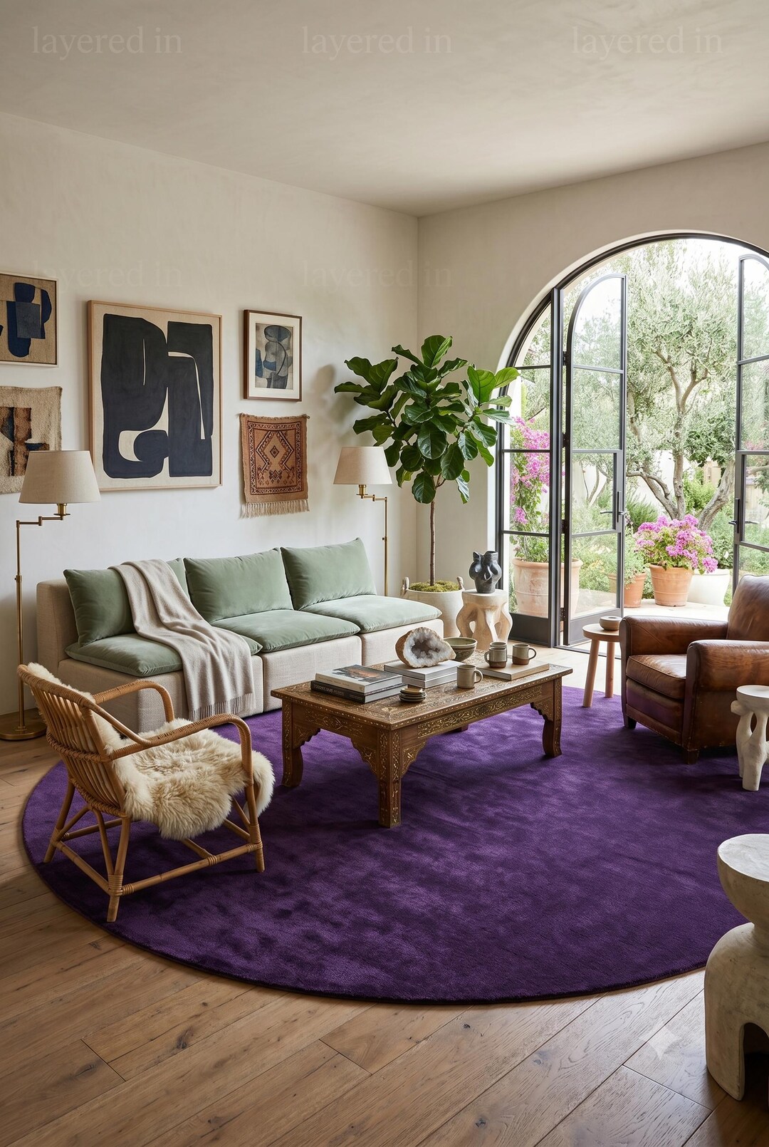 Deep Plum Purple Round Wool Rug | Handloom Aubergine Carpet | Luxury ...