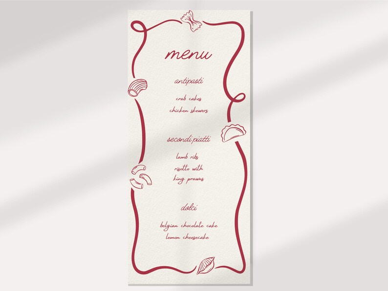 Italian Dinner Menu Canva Template, Spaghetti Pasta Night Illustrations ...
