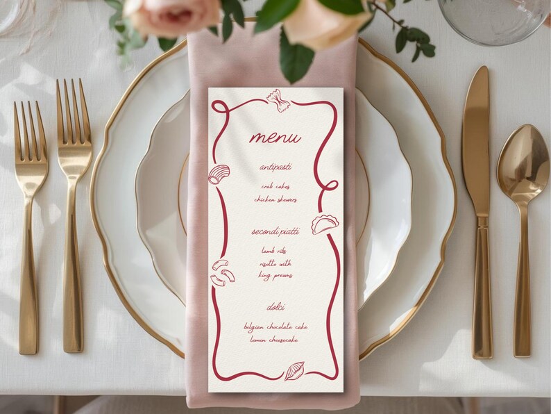 Italian Dinner Menu Canva Template, Spaghetti Pasta Night Illustrations ...