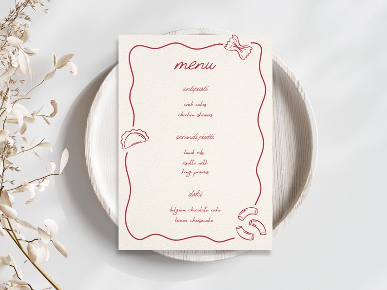 Italian Dinner Menu Canva Template, Simple Pasta Night Illustrations ...