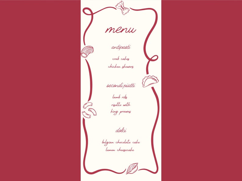 Italian Dinner Menu Canva Template, Spaghetti Pasta Night Illustrations ...