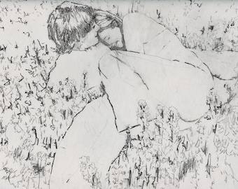 Schizzo a carboncino e grafite – “Non so come ringraziarti.” - Figure intrecciate, tratto espressivo, carta 9x12