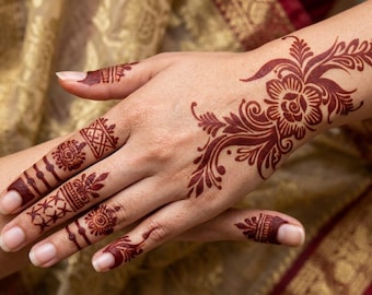 Plantillas de henna reutilizables - Plantillas adhesivas temporales para arte mehndi - Diseño mehndi DIY - PAQUETE DE 3
